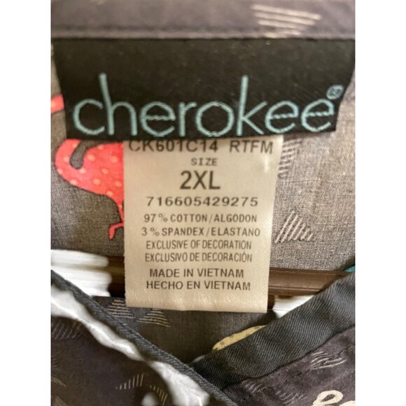 Cherokee 2XL Gray Flamingo Print Womens Scrub Top With Pockets - Picture 4 of 4